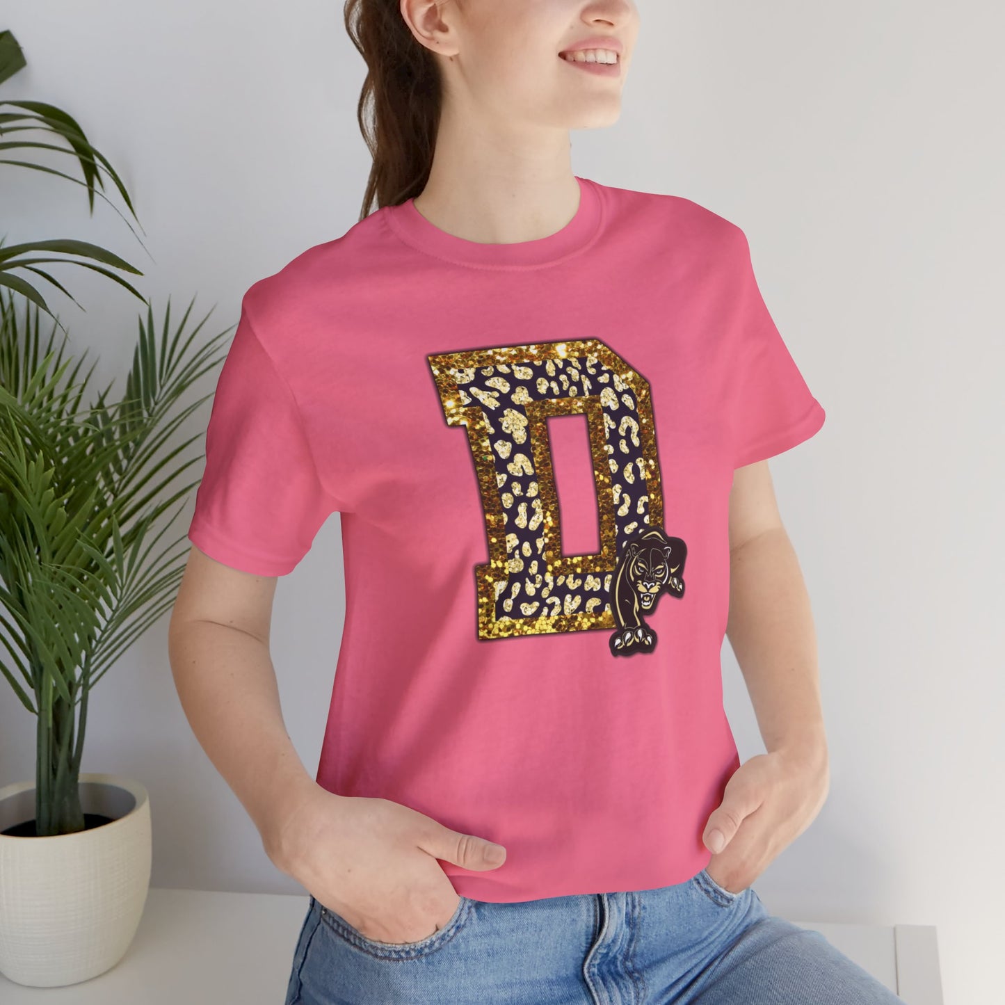 Unisex Jersey Short Sleeve Tee - Danbury Panther Glitter Spirit Shirt
