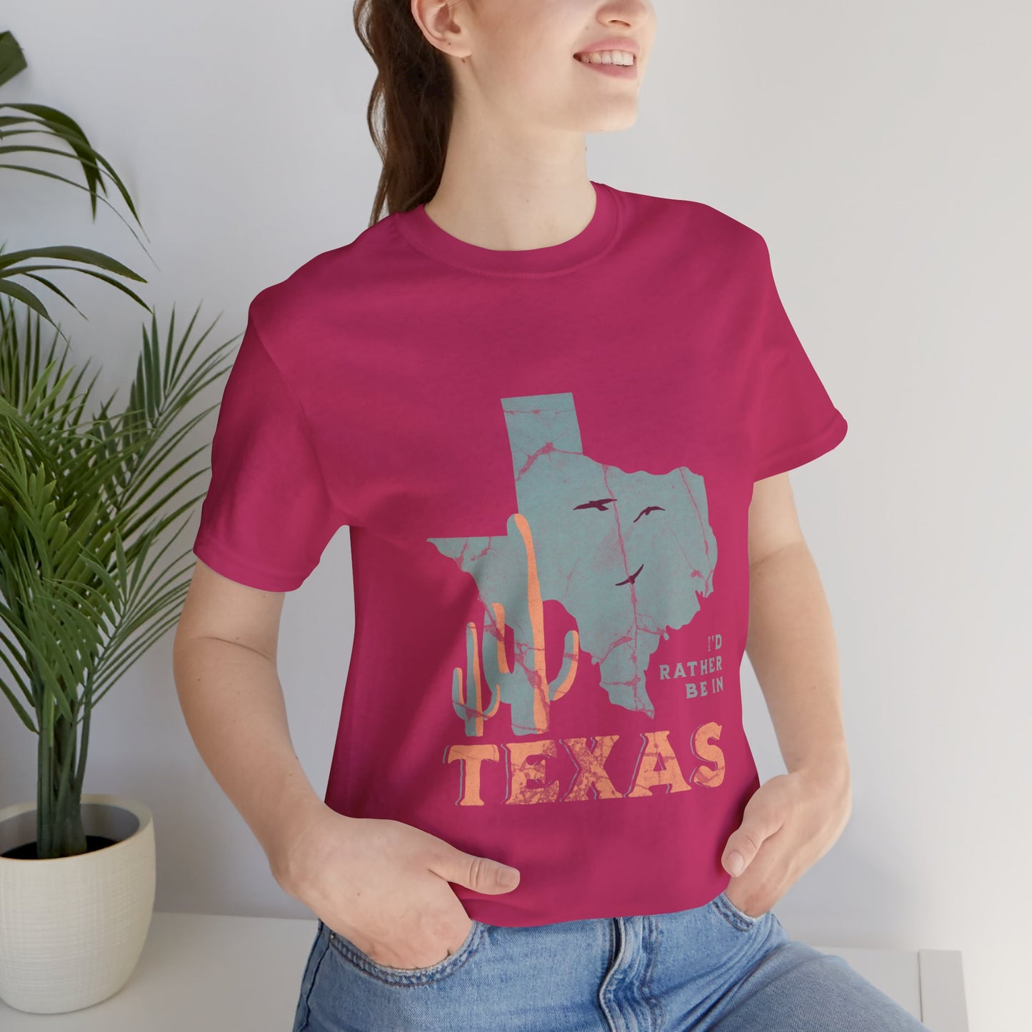 Unisex Jersey Short Sleeve Tee I’d rather be in Texas