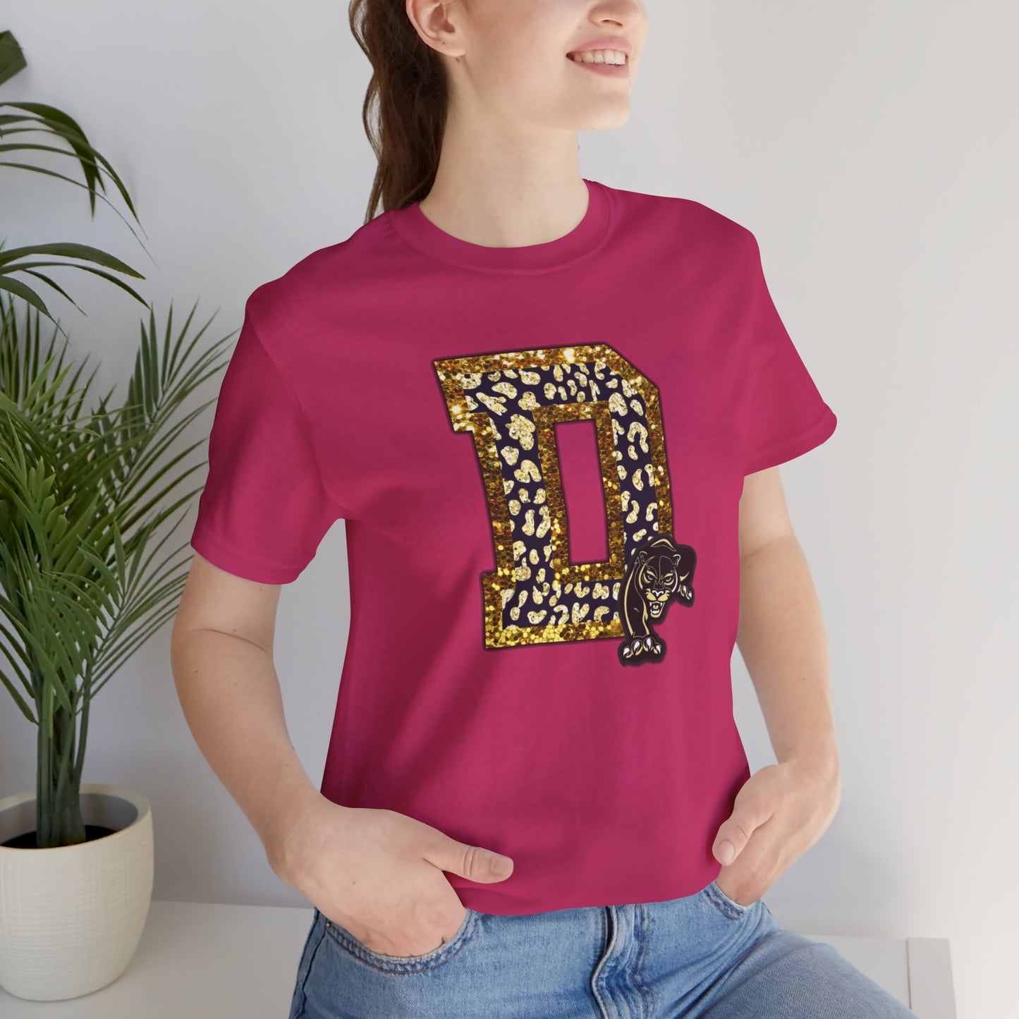 Unisex Jersey Short Sleeve Tee - Danbury Panther Glitter Spirit Shirt